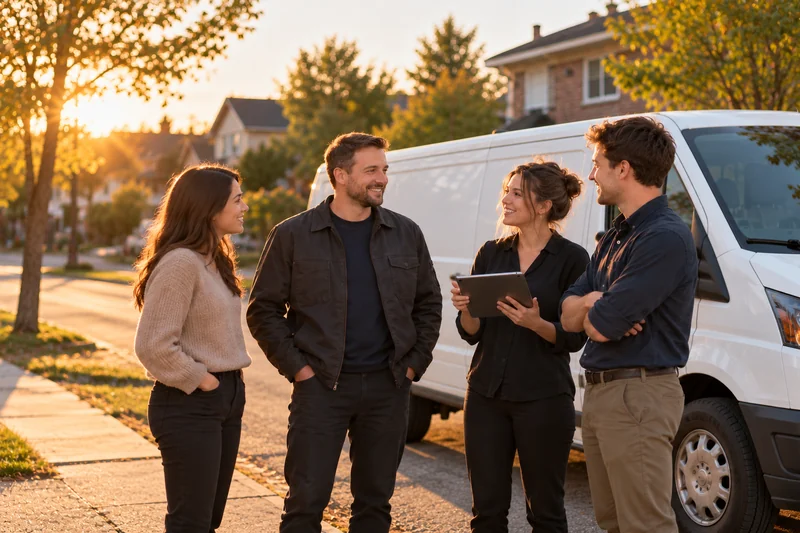 Un partenaire et son équipe devant la camionnette